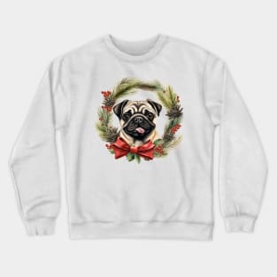 Christmas Pug Dog Wreath Crewneck Sweatshirt